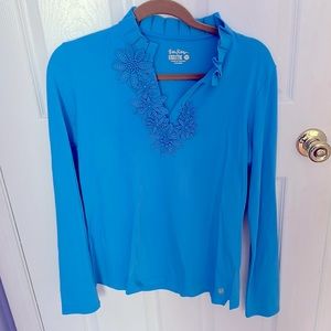 Women’s Lilly Pulitzer blue flower, detailed polo, size medium